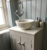Our double overlay sink top shown with a contemporary mixer tap (£75).