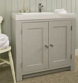 Bathroom cabinet with overlay sink and contemporary tap, painted in Modernist White.